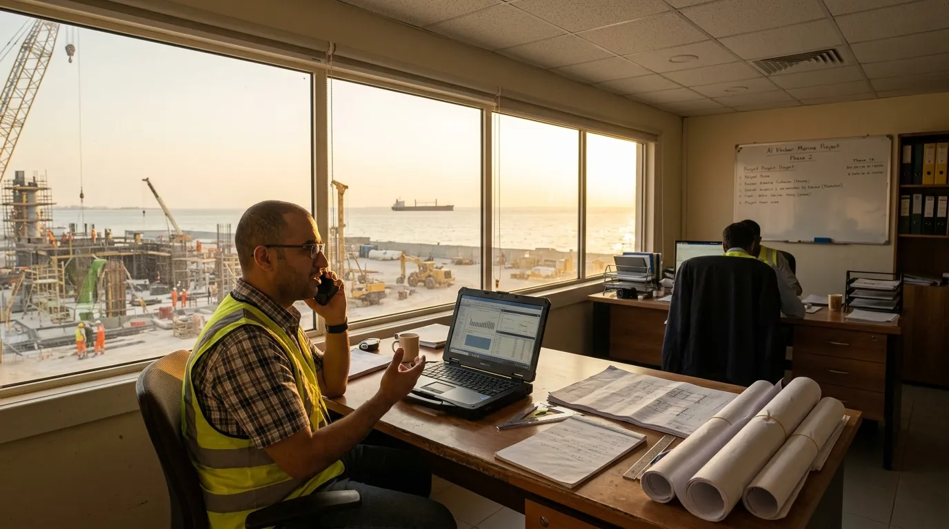 IPCC project office in Al Khobar overlooking an industrial construction site